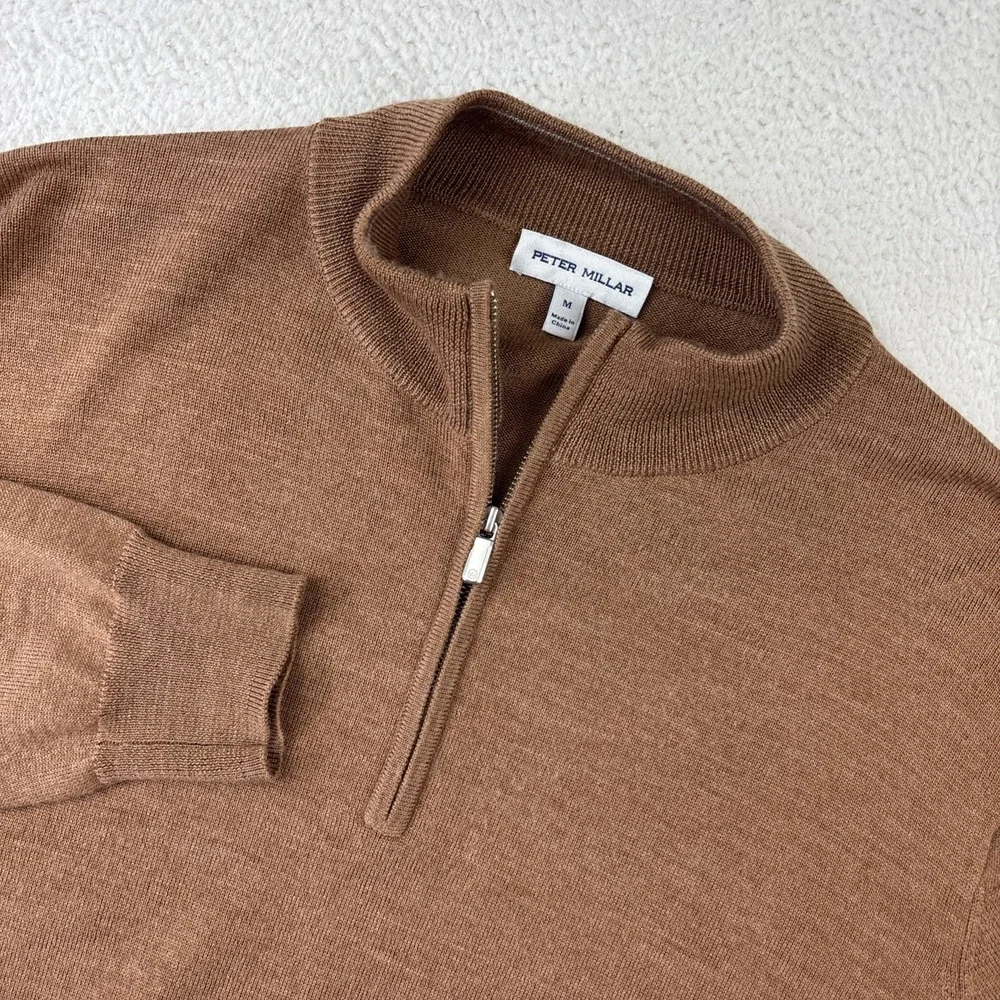 PETER MILLAR Autumn Crest 1/4 Zip Sweater Mens Medium Brown Luxury Wool Pullover